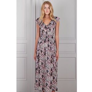 Senlis Élisabeth Ruffled Floral Maxi Dress Medium Pink Black Star Print